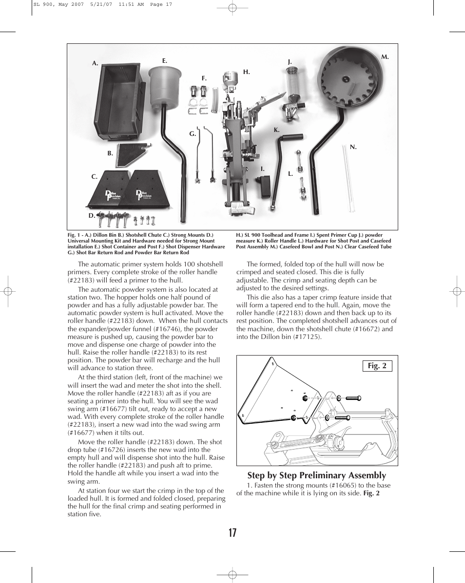 Step by step preliminary assembly | Dillon Precision SL 900 User Manual | Page 17 / 50