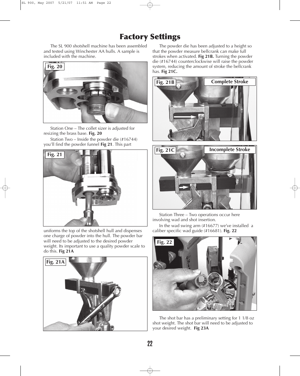 Factory settings | Dillon Precision SL 900 User Manual | Page 22 / 50