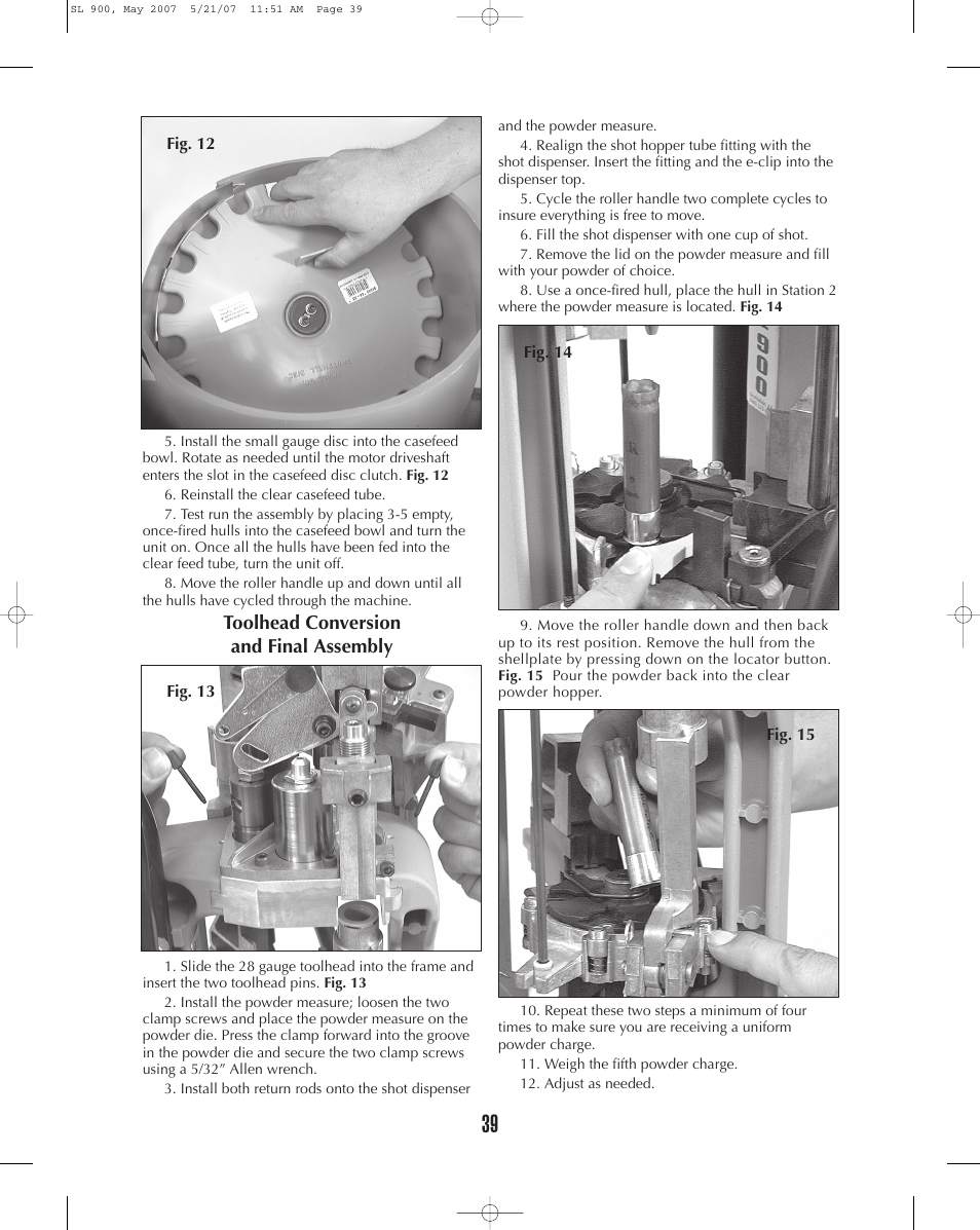 Toolhead conversion and final assembly | Dillon Precision SL 900 User Manual | Page 39 / 50
