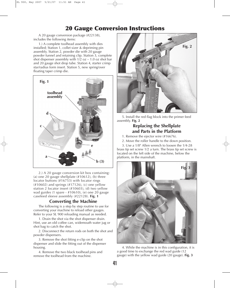 20 gauge conversion instructions 41 | Dillon Precision SL 900 User Manual | Page 41 / 50