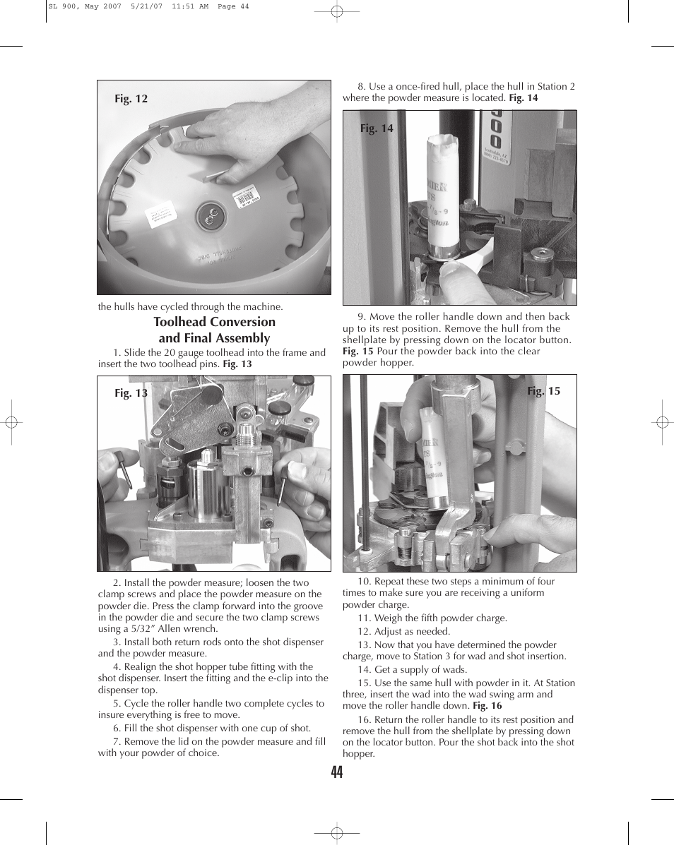 Toolhead conversion and final assembly | Dillon Precision SL 900 User Manual | Page 44 / 50