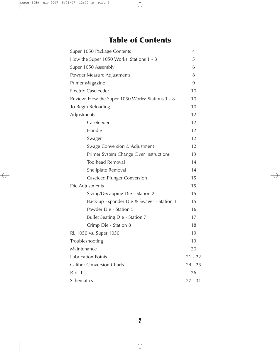 Dillon Precision Super 1050 User Manual | Page 2 / 32