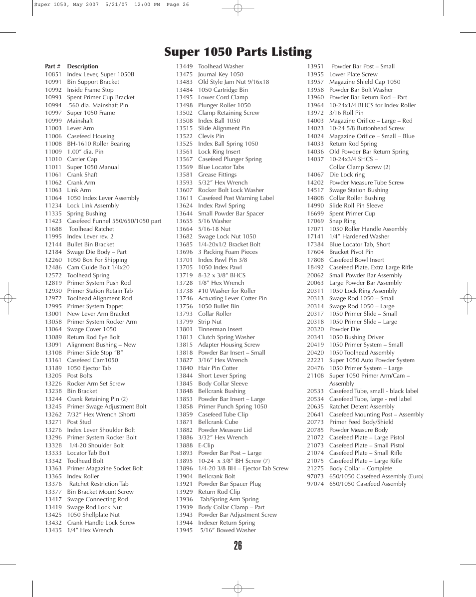 Dillon Precision Super 1050 User Manual | Page 26 / 32