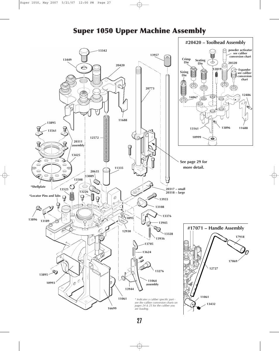 Super 1050 upper machine assembly | Dillon Precision Super 1050 User Manual | Page 27 / 32