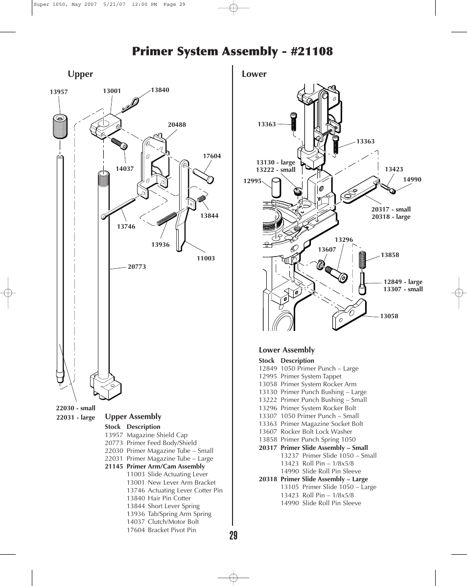 Upper lower | Dillon Precision Super 1050 User Manual | Page 29 / 32