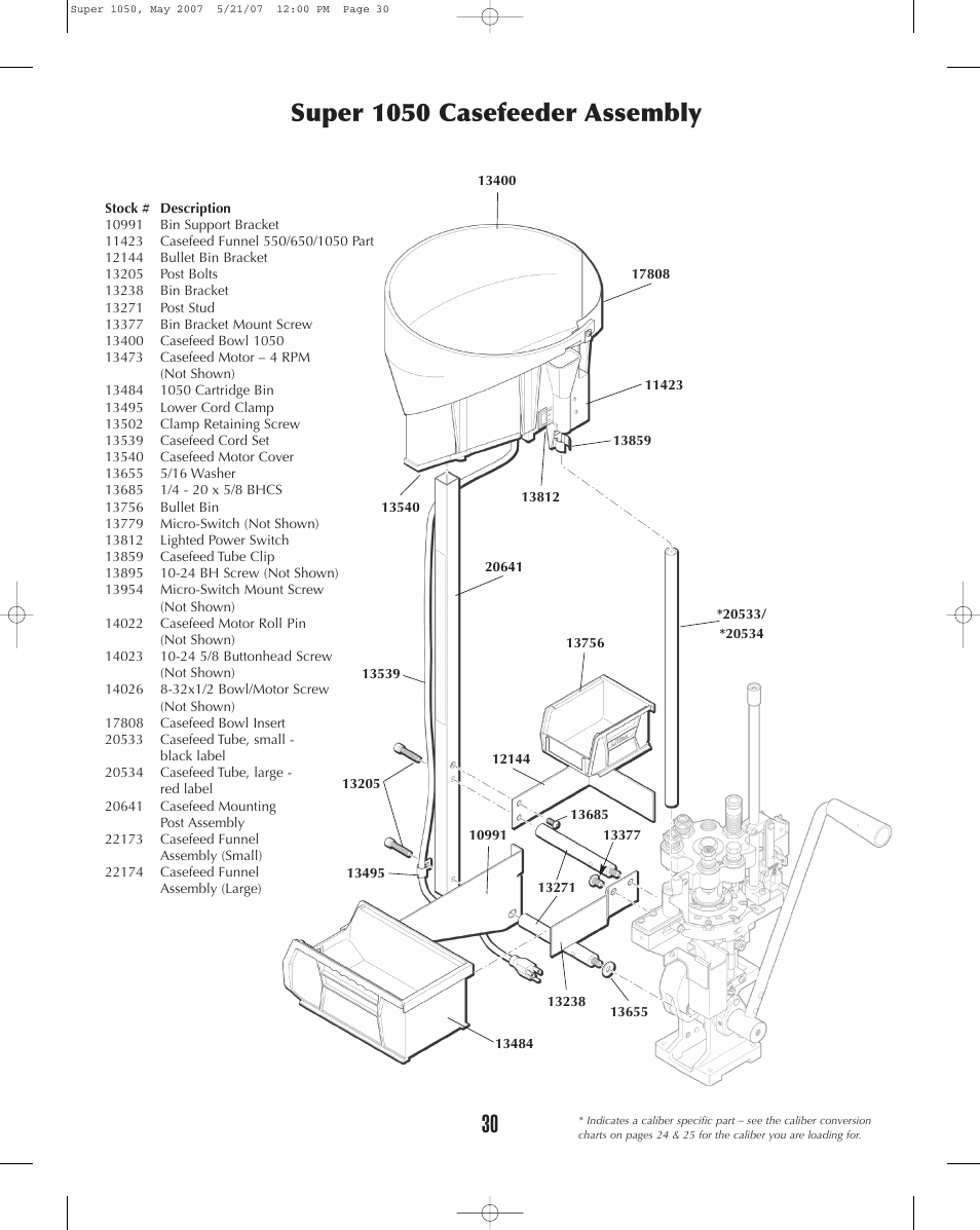 Super 1050 casefeeder assembly | Dillon Precision Super 1050 User Manual | Page 30 / 32