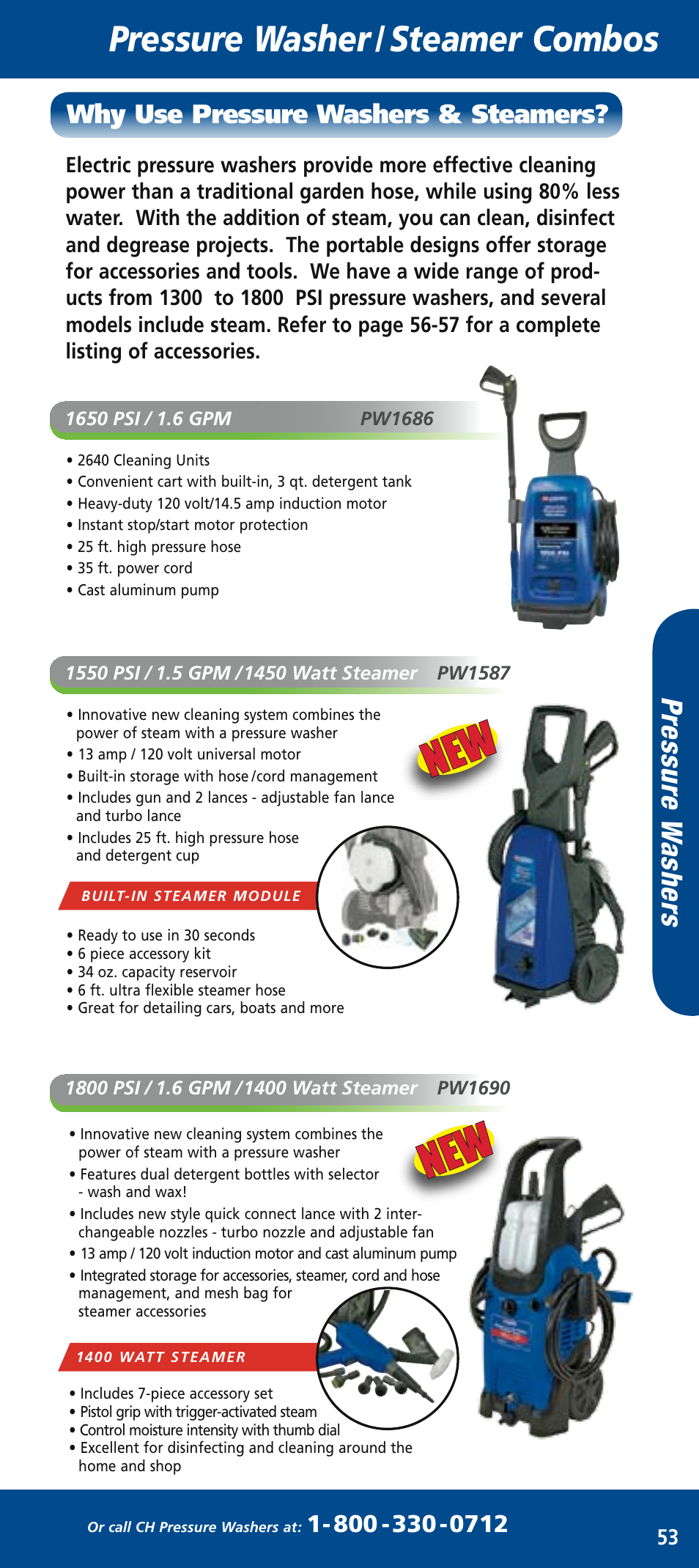 Ch mini catalog_mar2006 55.pdf, Pressure washer / steamer combos, Pr es su re w as he rs | Why use pressure washers & steamers | Campbell Hausfeld PW1520 User Manual | Page 2 / 6