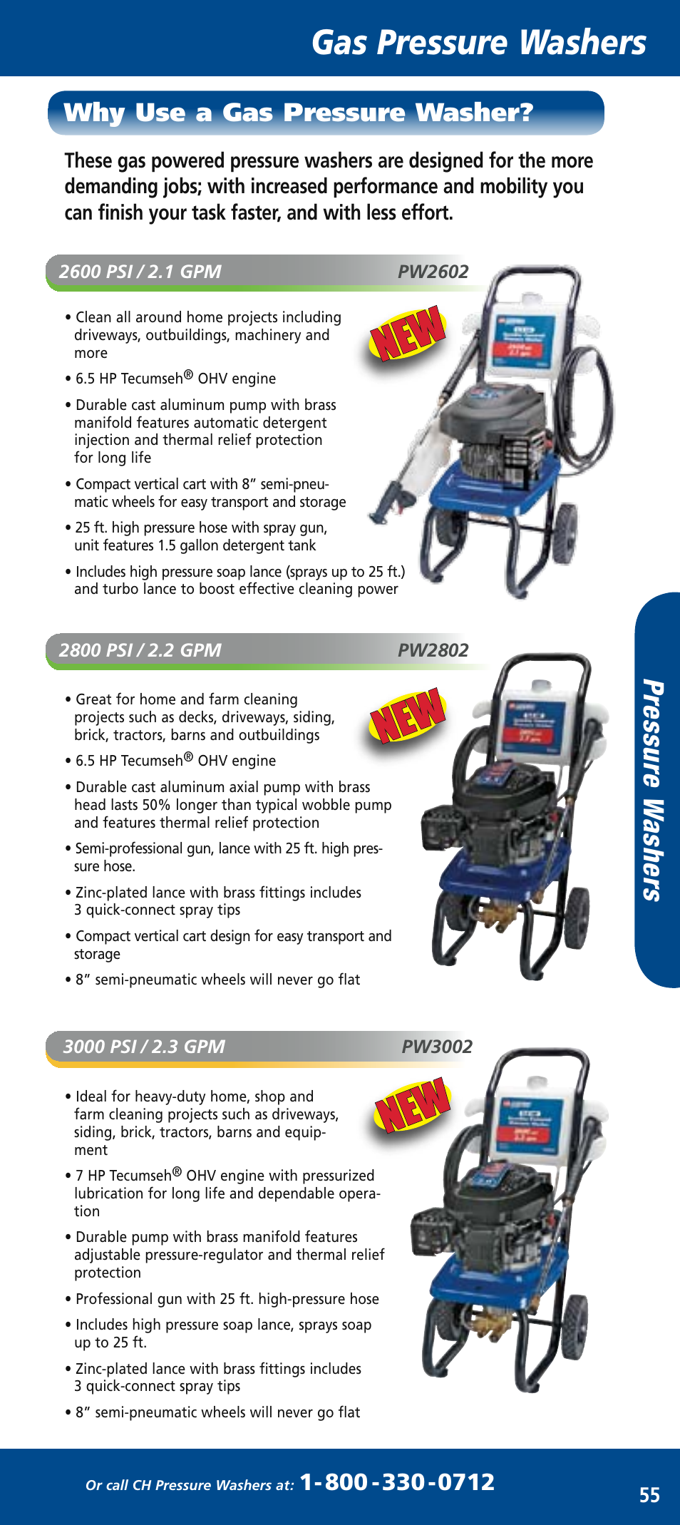 Ch mini catalog_mar2006 57.pdf, Gas pressure washers, Pr es su re w as he rs | Why use a gas pressure washer | Campbell Hausfeld PW1520 User Manual | Page 4 / 6