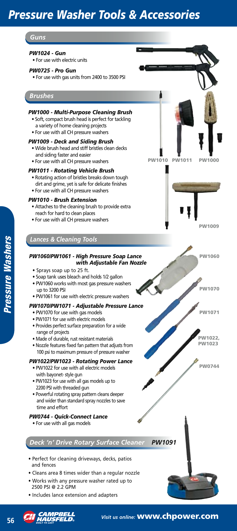 Ch mini catalog_mar2006 58.pdf, Pressure washer tools & accessories, Pr es su re w as he rs | Campbell Hausfeld PW1520 User Manual | Page 5 / 6
