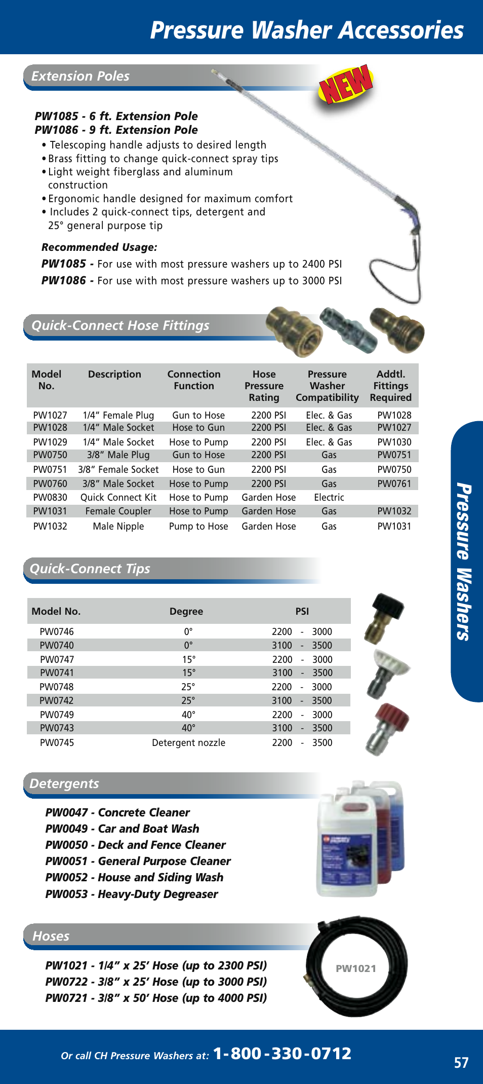 Ch mini catalog_mar2006 59.pdf, Pressure washer accessories, Pr es su re w as he rs | Quick-connect tips, Detergents hoses, Quick-connect hose fittings, Extension poles | Campbell Hausfeld PW1520 User Manual | Page 6 / 6