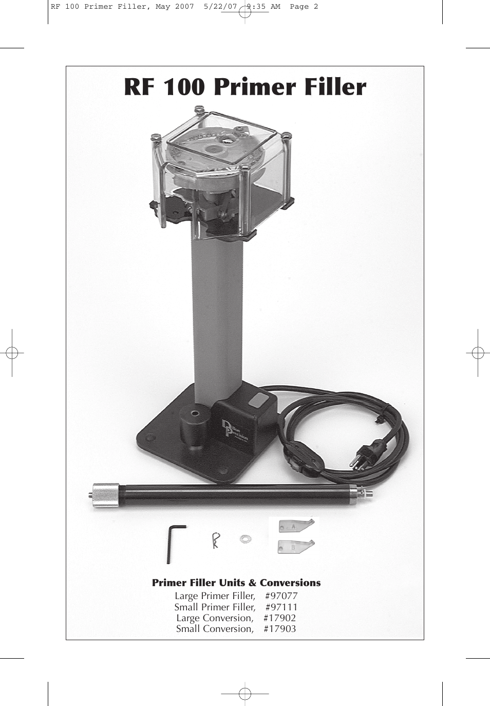 Rf 100 primer filler | Dillon Precision RF 100 User Manual | Page 2 / 8