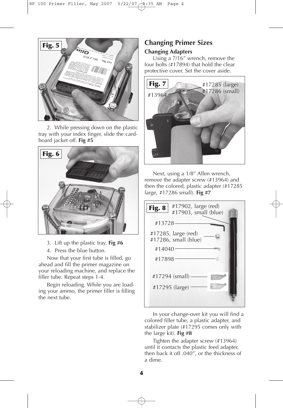 Changing primer sizes | Dillon Precision RF 100 User Manual | Page 4 / 8