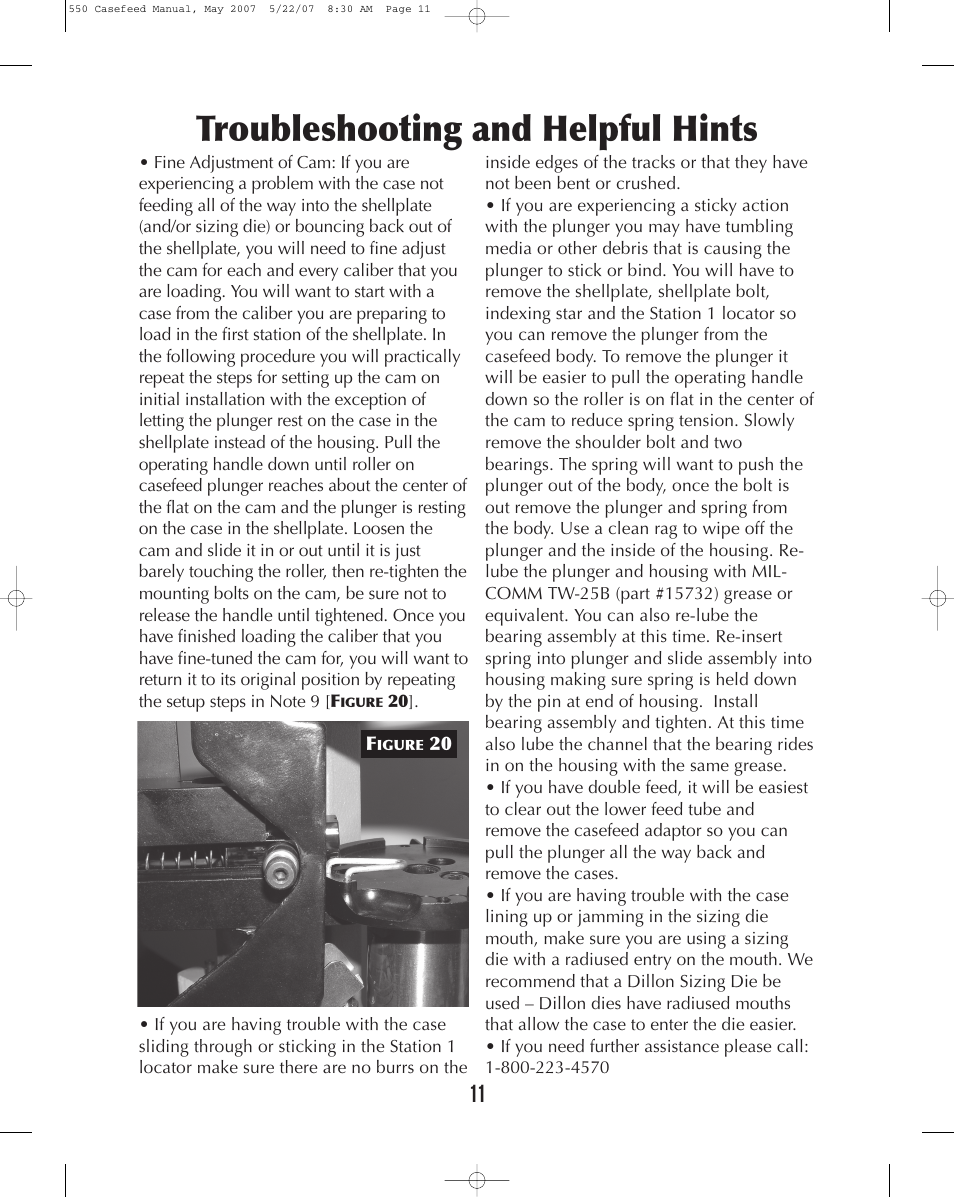 Troubleshooting and helpful hints | Dillon Precision RL 550 Casefeed User Manual | Page 11 / 17