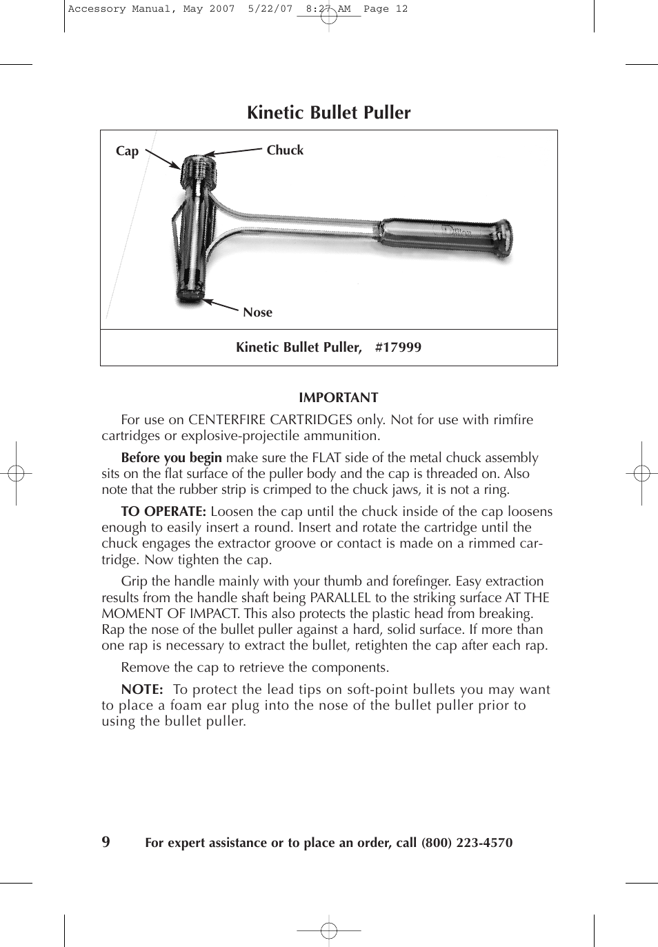 Kinetic bullet puller | Dillon Precision Case Preparation Tools User Manual | Page 11 / 15