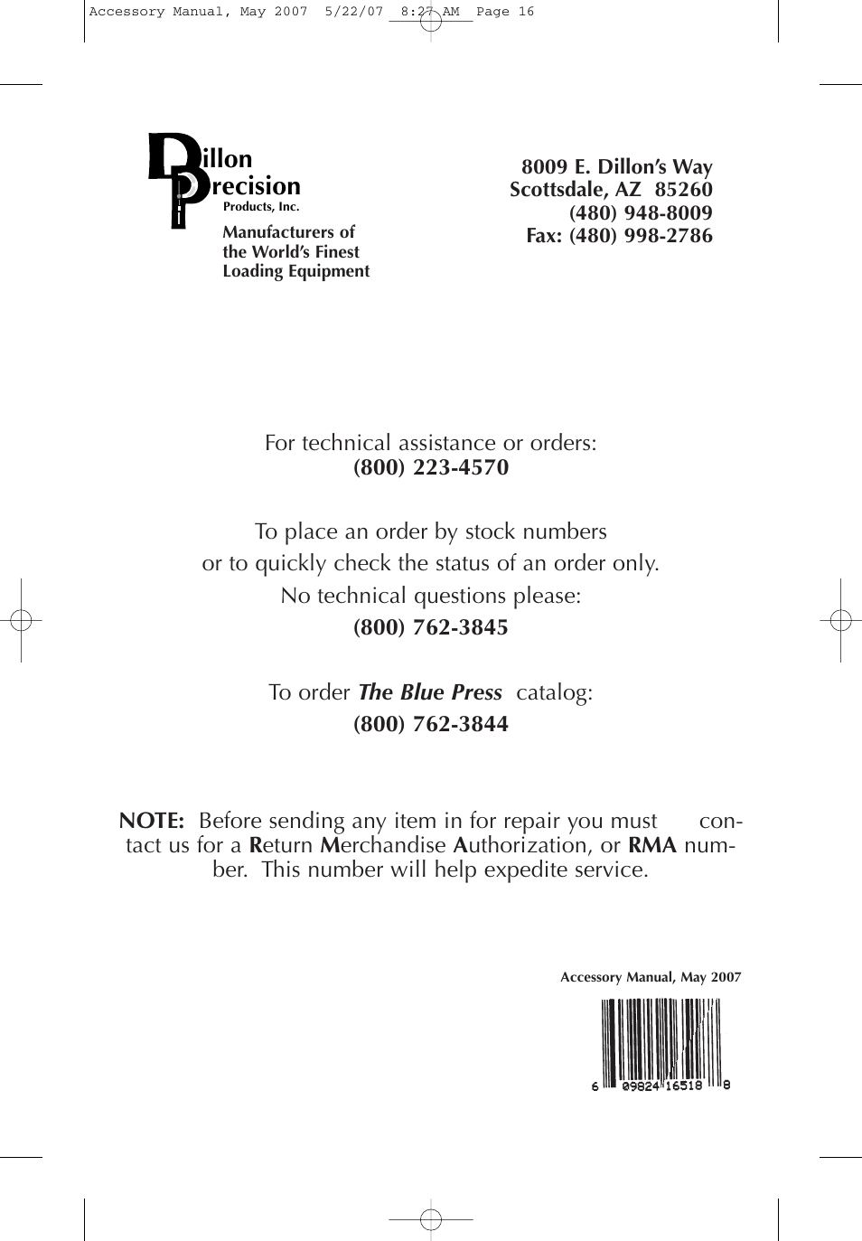 Illon recision | Dillon Precision Case Preparation Tools User Manual | Page 15 / 15