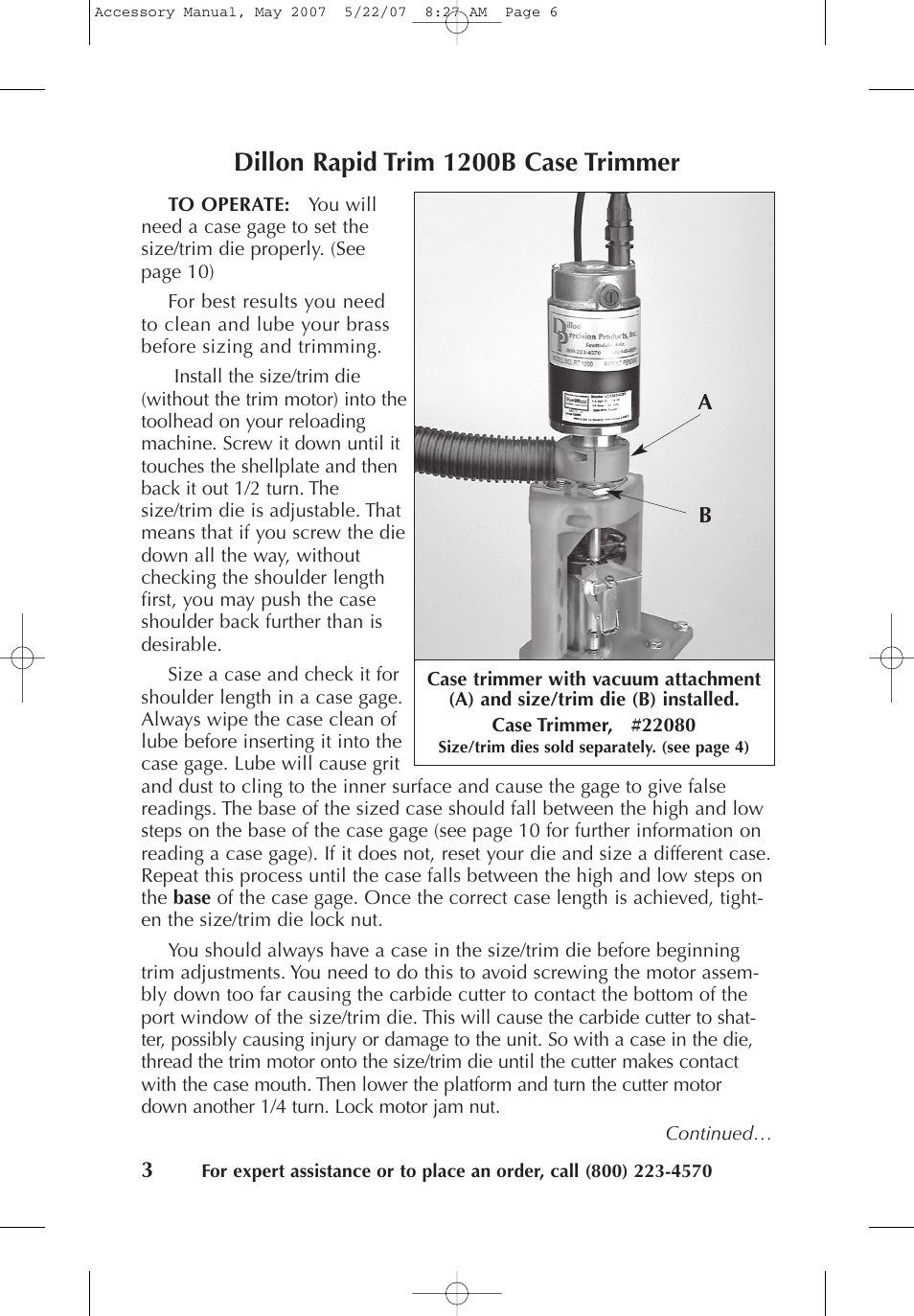 Dillon rapid trim 1200b case trimmer | Dillon Precision Case Preparation Tools User Manual | Page 5 / 15
