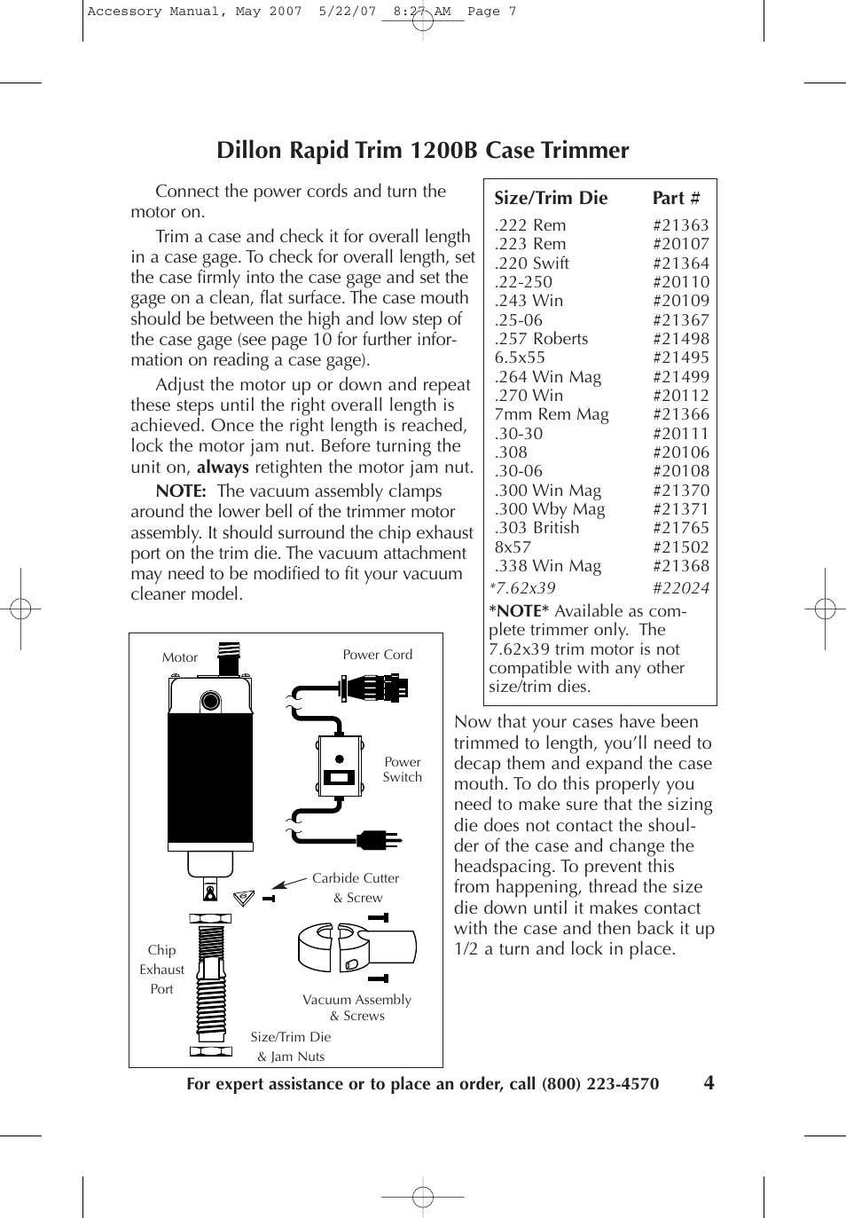 Dillon rapid trim 1200b case trimmer | Dillon Precision Case Preparation Tools User Manual | Page 6 / 15