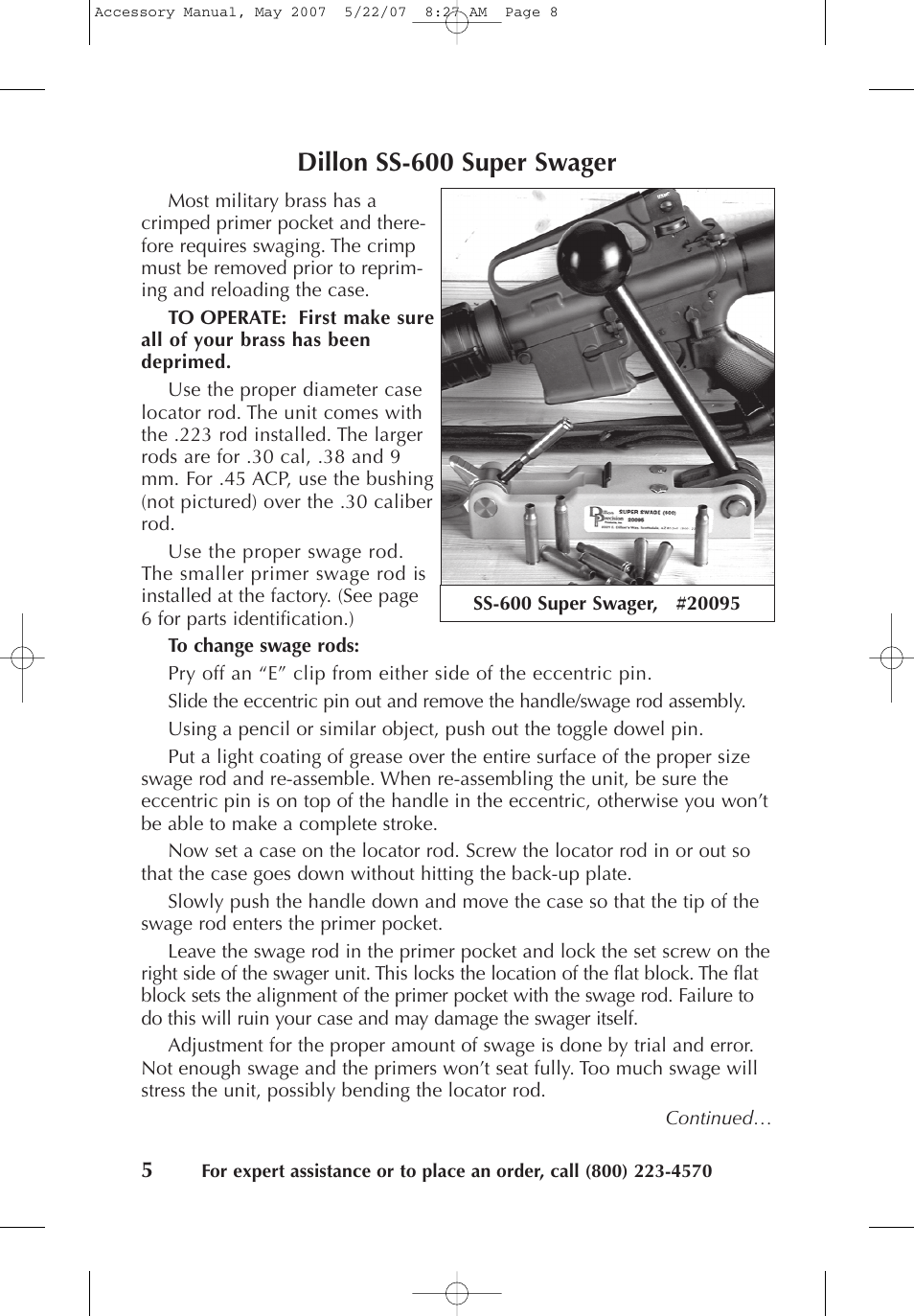 Dillon ss-600 super swager | Dillon Precision Case Preparation Tools User Manual | Page 7 / 15