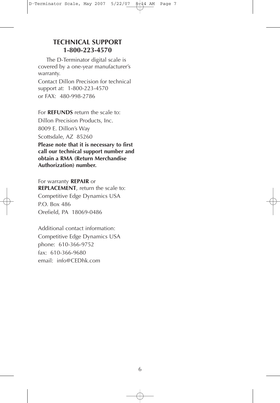 Dillon Precision D-Terminator User Manual | Page 7 / 7