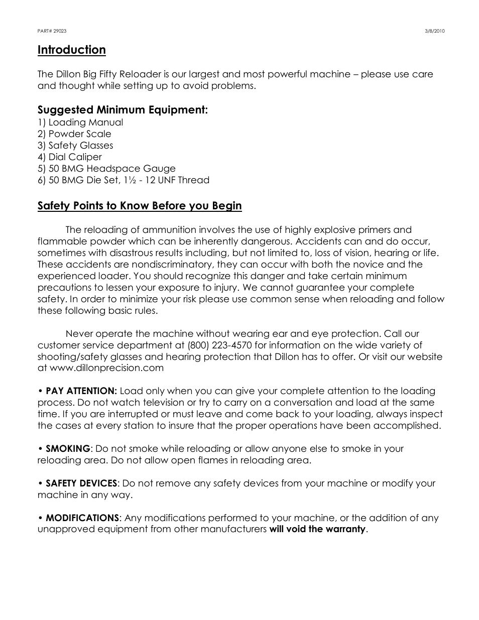Introduction, Suggested minimum equipment, Safety points to know before you begin | Dillon Precision Big-Fifty User Manual | Page 2 / 17