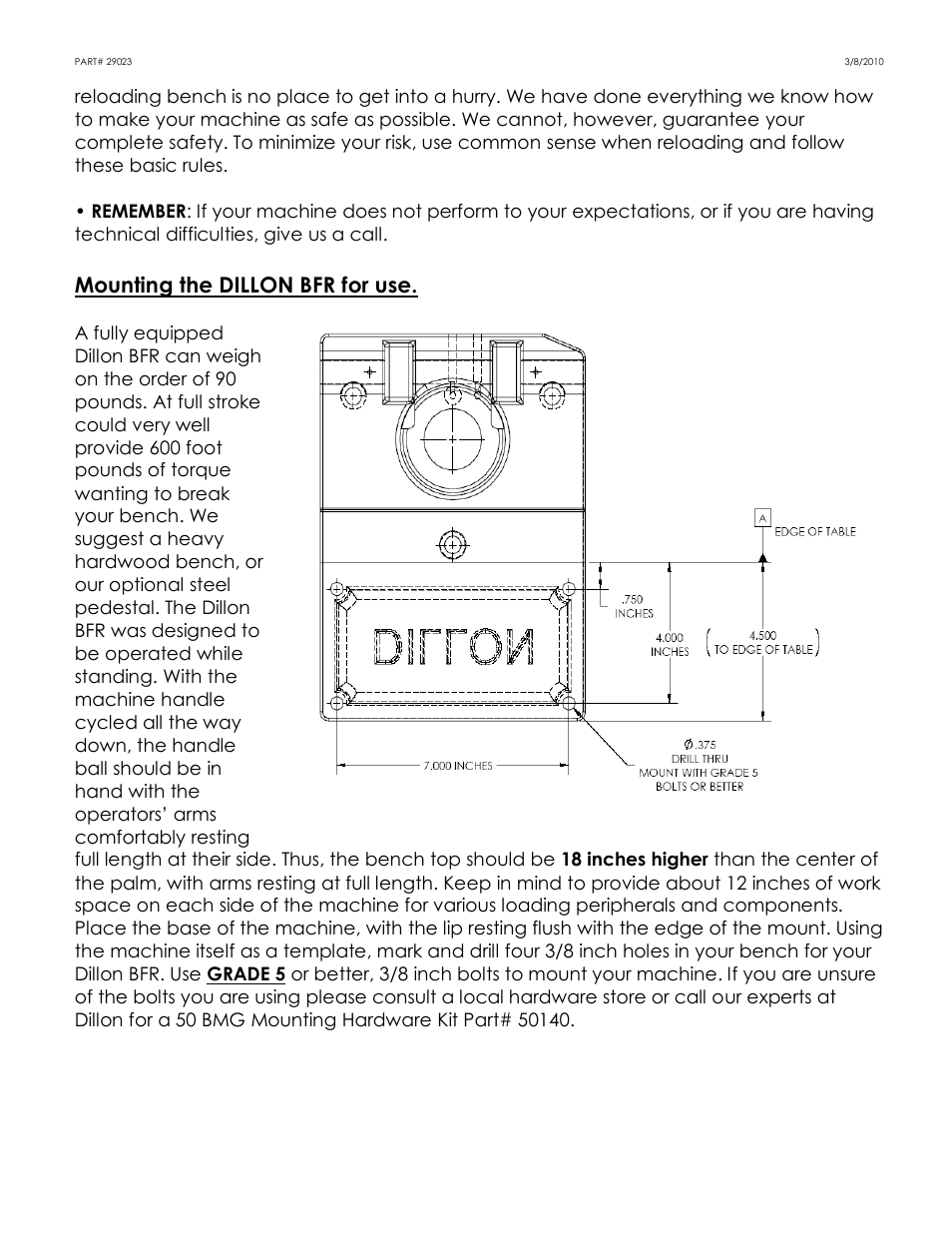 Mounting the dillon bfr for use | Dillon Precision Big-Fifty User Manual | Page 4 / 17