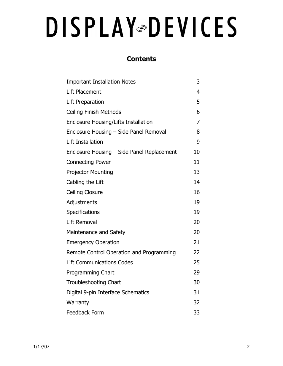 Display Devices Lifts up up 400 lbs User Manual | Page 2 / 33
