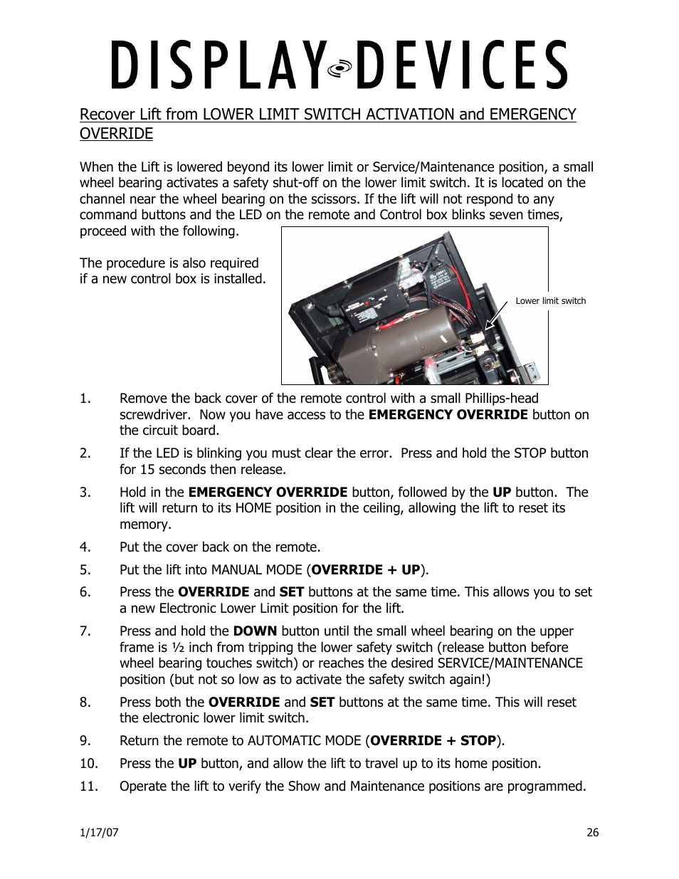 Display Devices Lifts up up 400 lbs User Manual | Page 26 / 33
