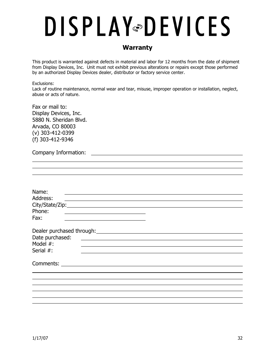 Display Devices Lifts up up 400 lbs User Manual | Page 32 / 33
