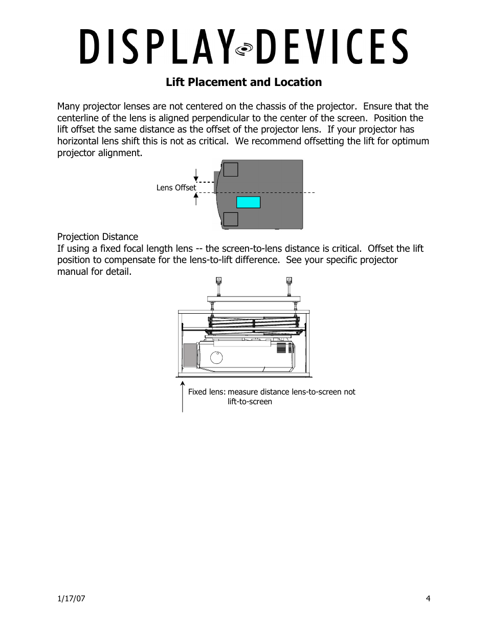 Lift placement and location | Display Devices Lifts up up 400 lbs User Manual | Page 4 / 33