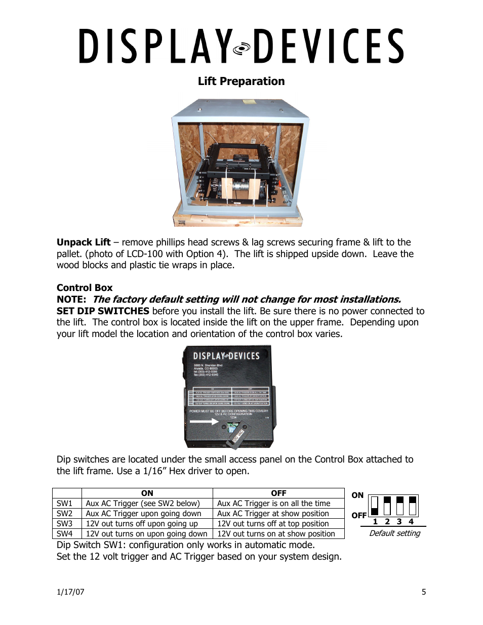 Lift preparation | Display Devices Lifts up up 400 lbs User Manual | Page 5 / 33