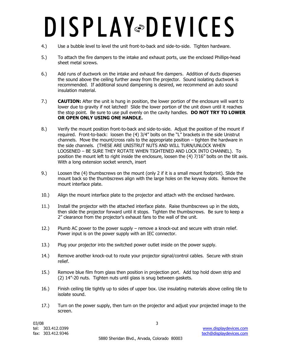 Display Devices SE-B1 Series Projector Sound Enclosure User Manual | Page 3 / 8