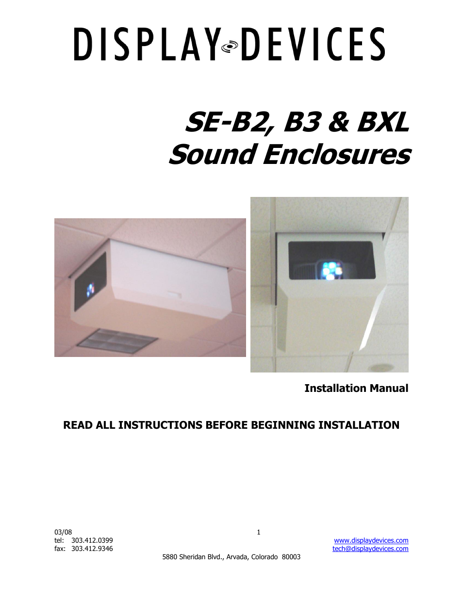 Display Devices SE-BXL Series Projector Sound Enclosure User Manual | 8 pages