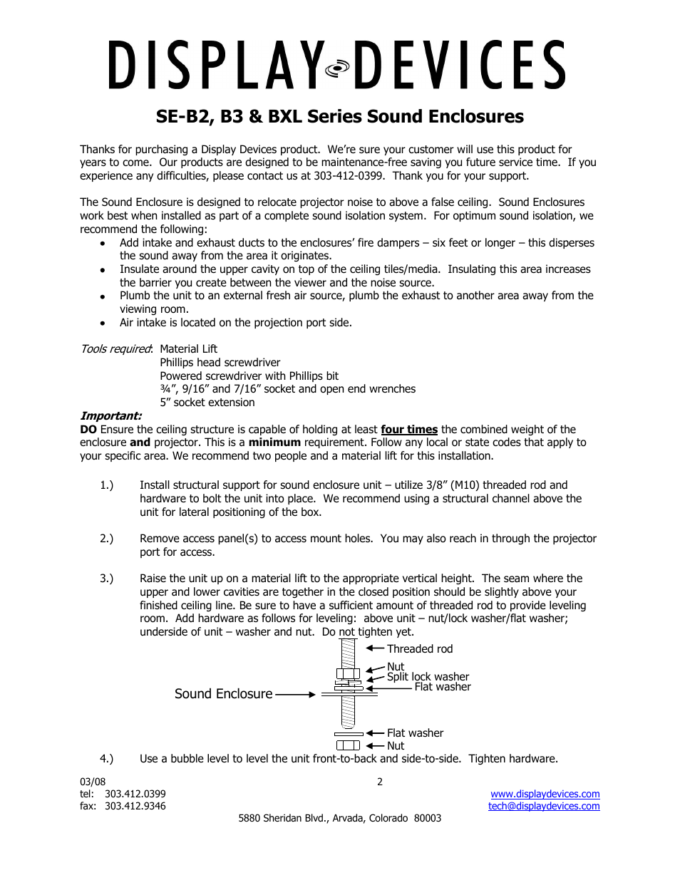 Se-b2, b3 & bxl series sound enclosures | Display Devices SE-BXL Series Projector Sound Enclosure User Manual | Page 2 / 8