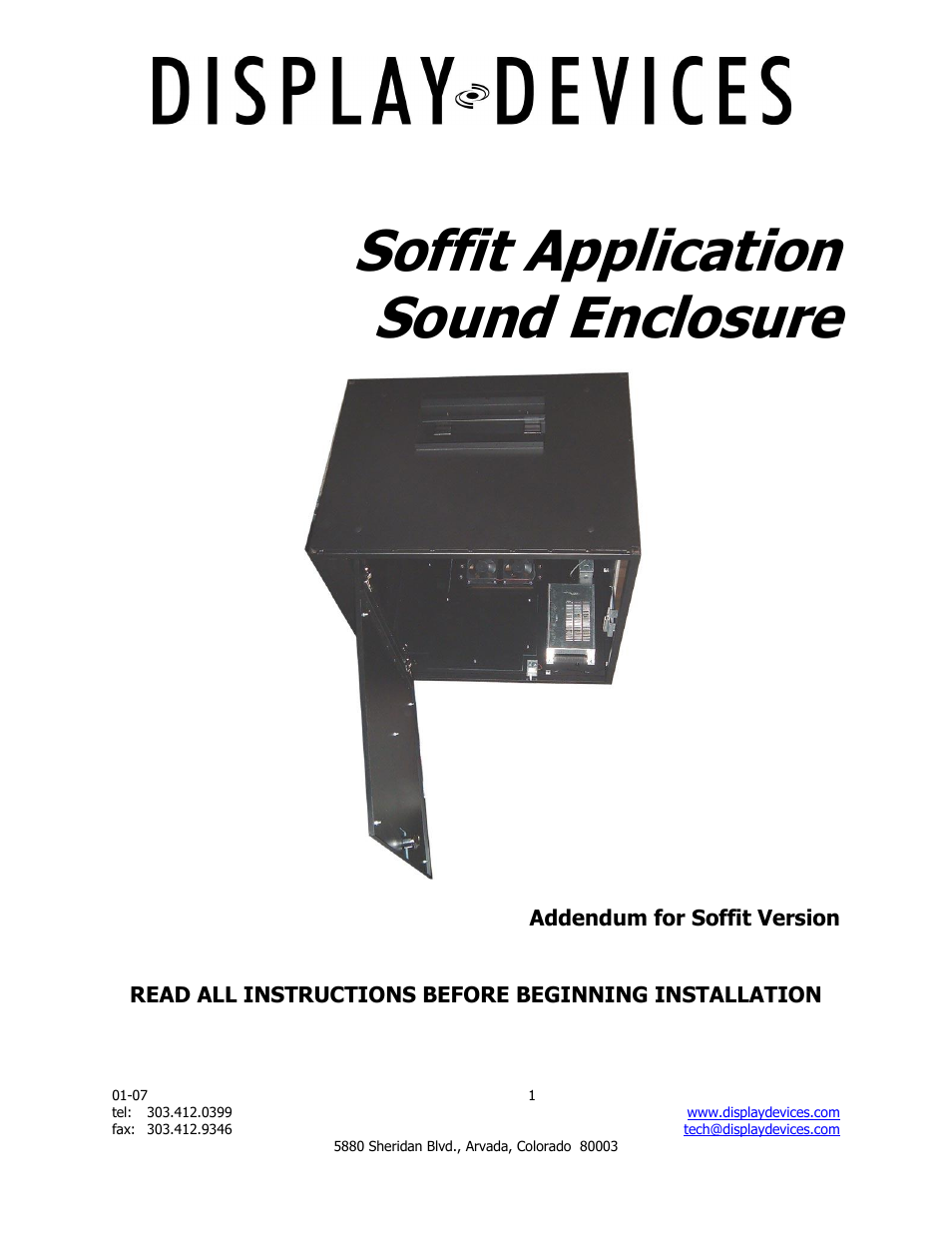 Display Devices SE-B6-10 Soffit Series User Manual | 8 pages