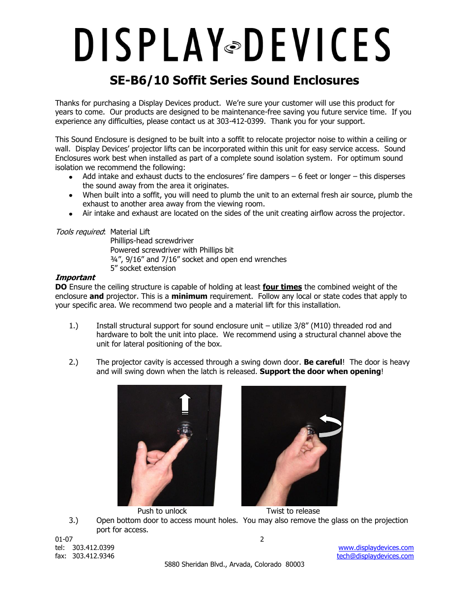 Se-b6/10 soffit series sound enclosures | Display Devices SE-B6-10 Soffit Series User Manual | Page 2 / 8