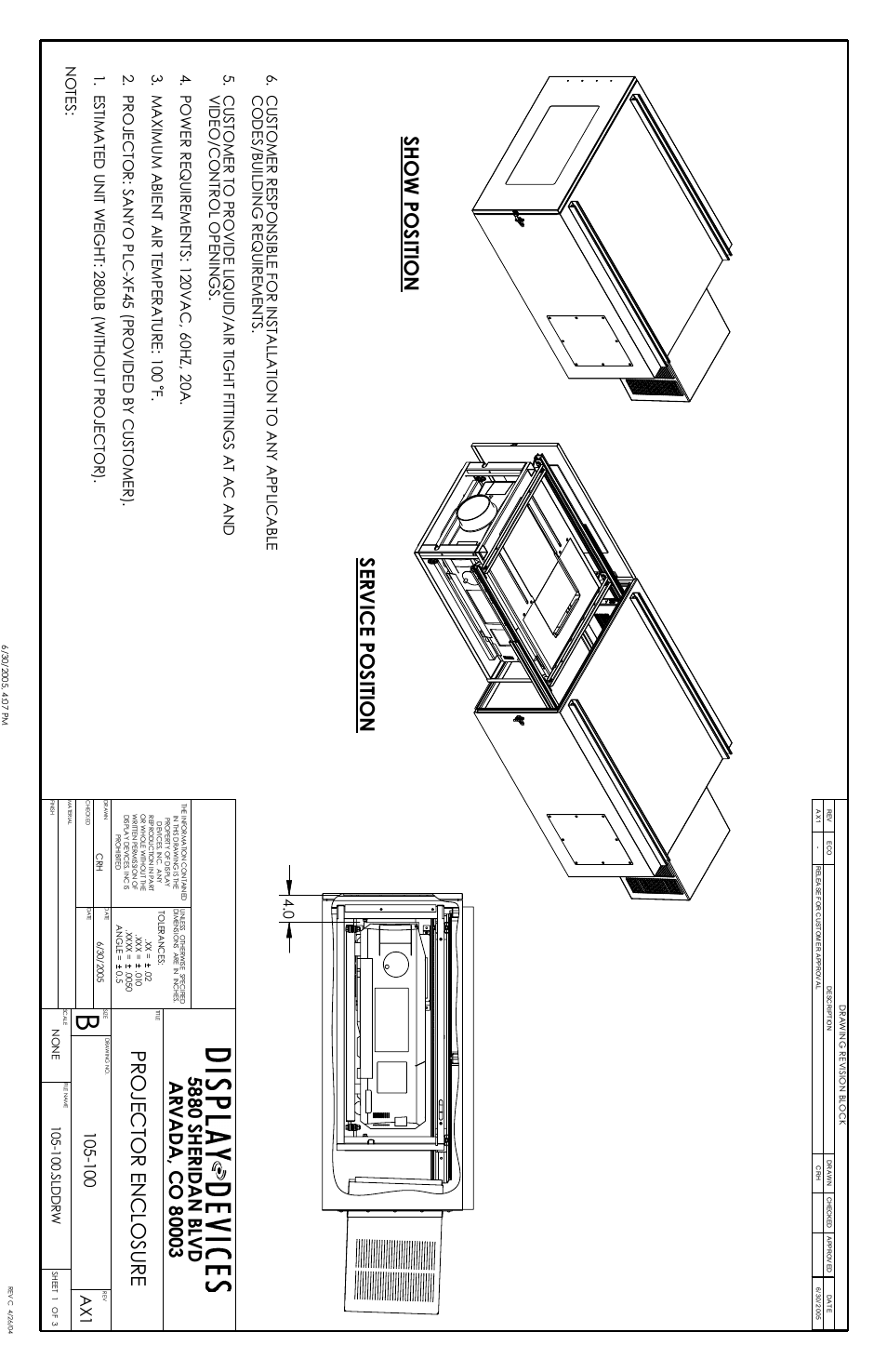 Show position, Project o r en clos u re, Service position | S lddrw | Display Devices PJE Outdoor Projector Enclosures User Manual | Page 6 / 9
