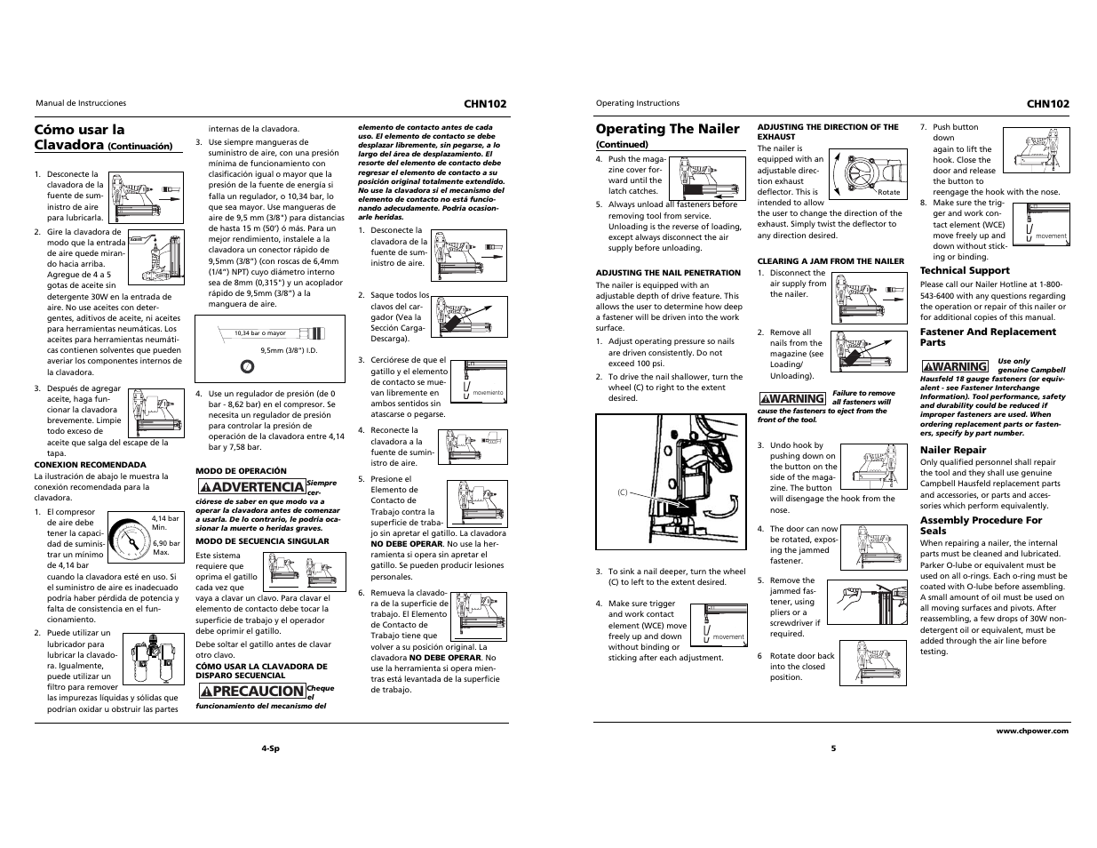 Built to last, Precaucion | Campbell Hausfeld CHN102 User Manual | Page 5 / 12