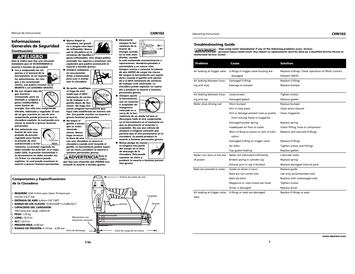 Built to last, Peligro, Advertencia | Campbell Hausfeld CHN102 User Manual | Page 7 / 12