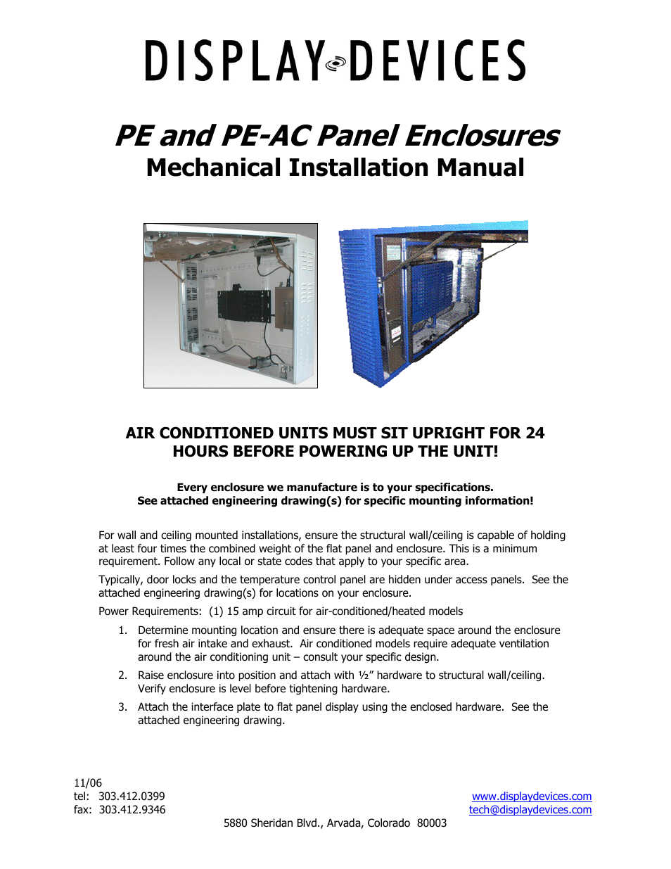 Display Devices Outdoor Enclosures User Manual | 3 pages