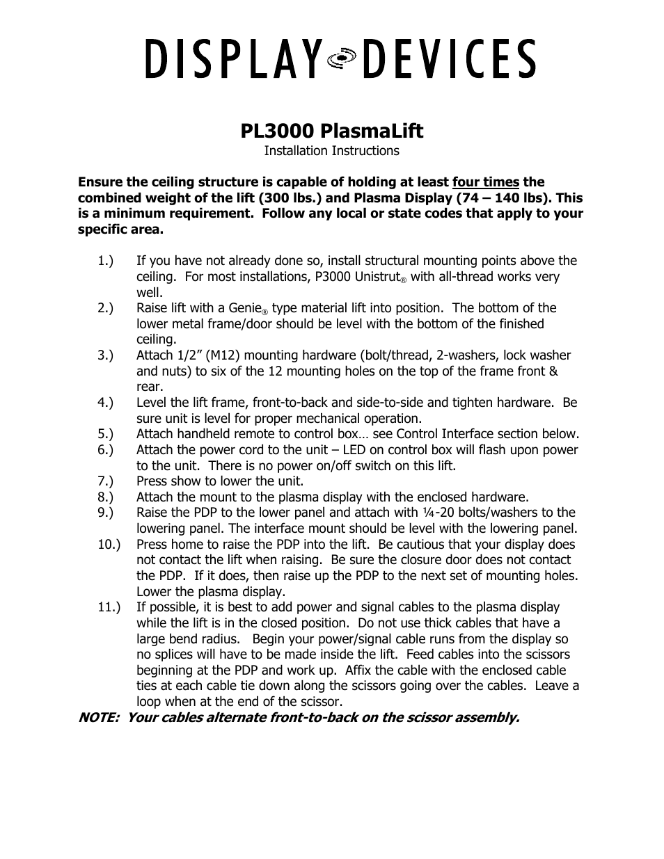 Pl3000 plasmalift | Display Devices PL-3000 Series Flat Screen Lifts Ceiling User Manual | Page 2 / 6