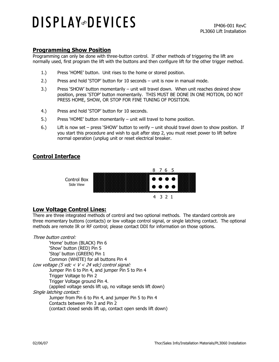 Display Devices PL-3060 Series Flat Screen Lifts Ceiling User Manual | Page 4 / 6