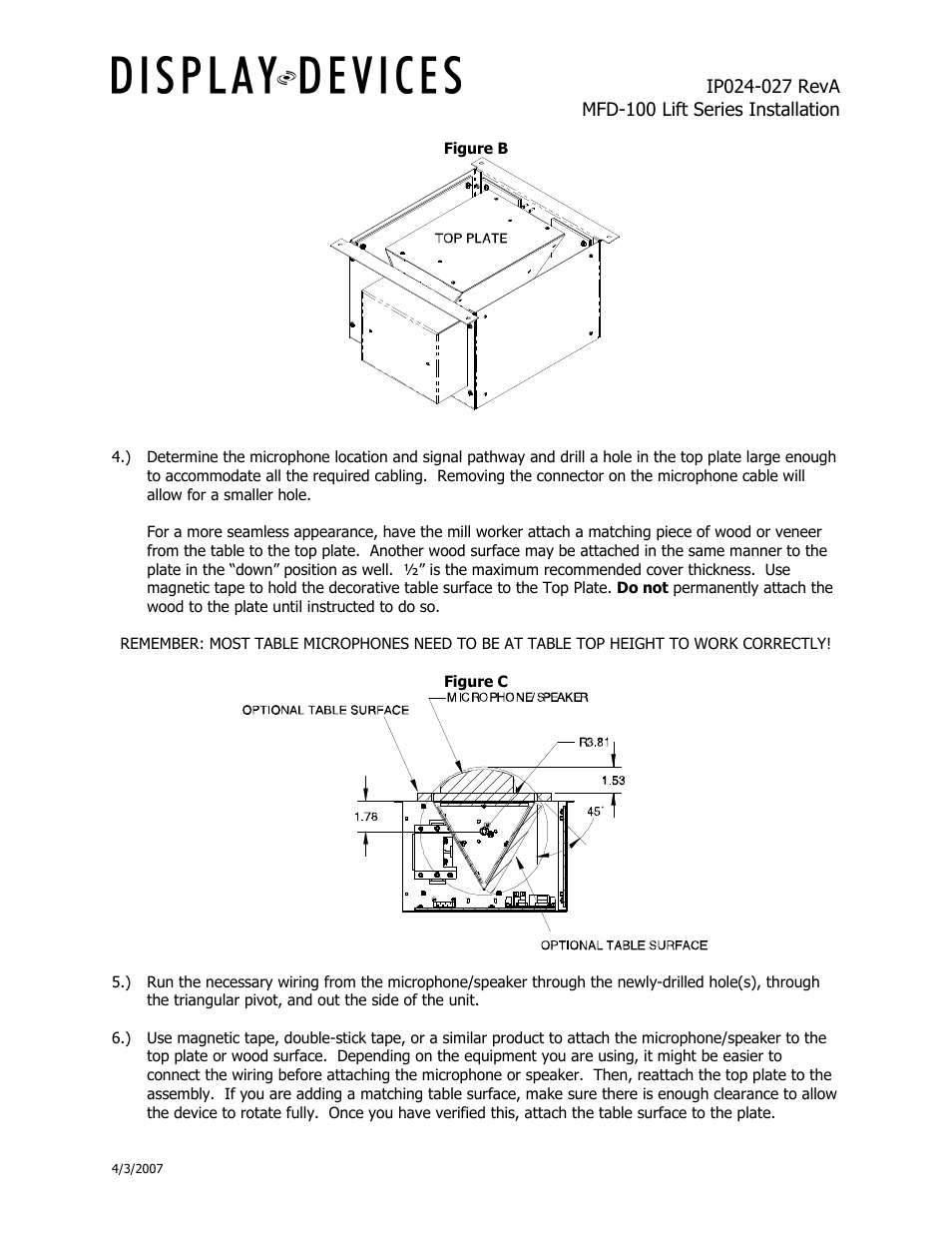 Display Devices MFD-100 Microphone Table Lift User Manual | Page 3 / 5