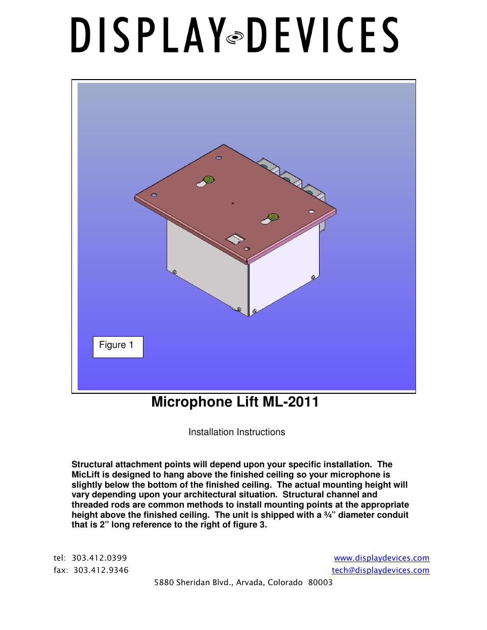 Display Devices ML-2011 Microphone Lifts User Manual | 9 pages