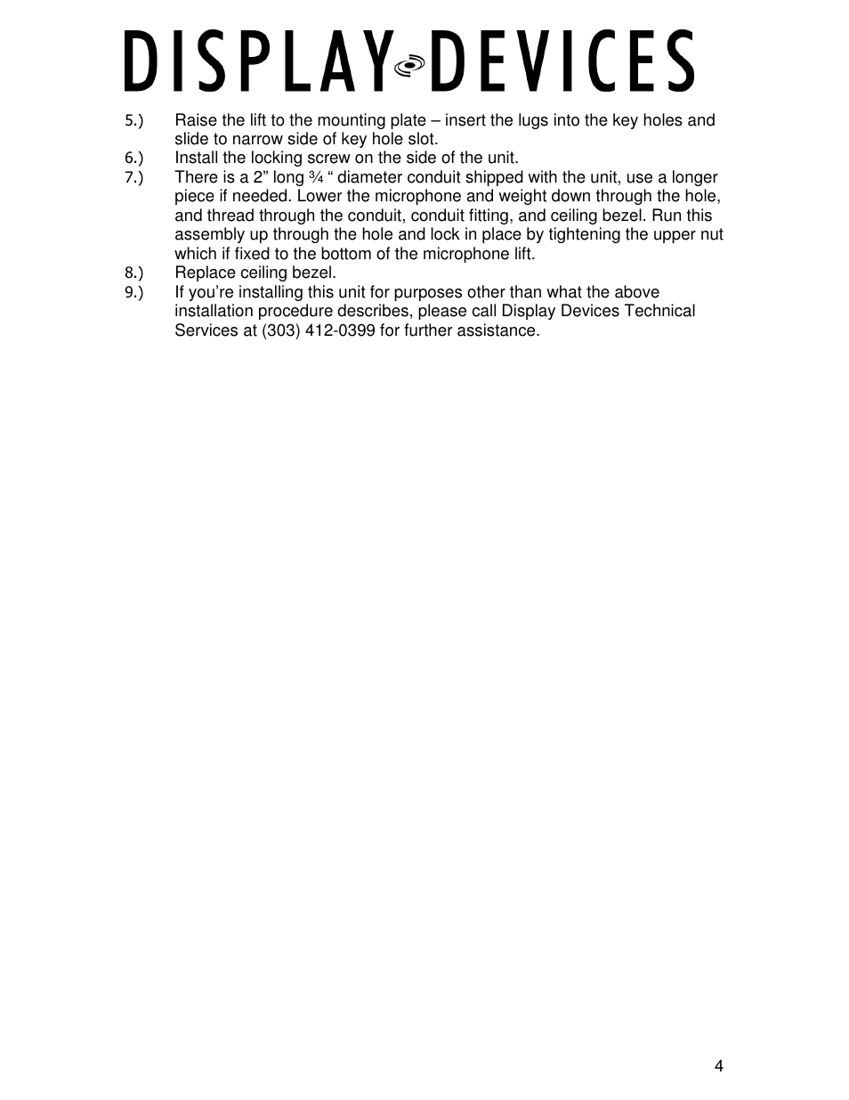 Display Devices ML-2011 Microphone Lifts User Manual | Page 4 / 9