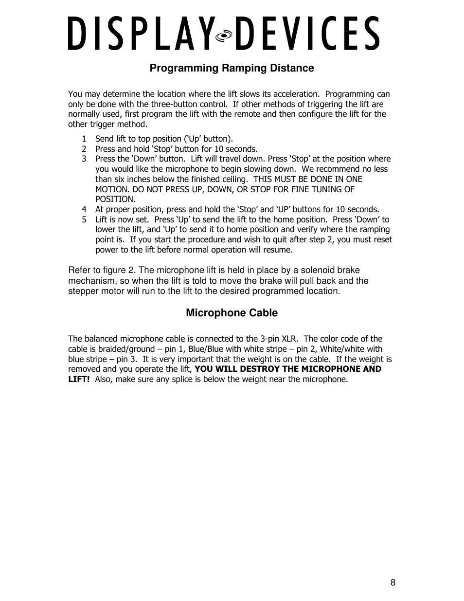 Display Devices ML-2011 Microphone Lifts User Manual | Page 8 / 9