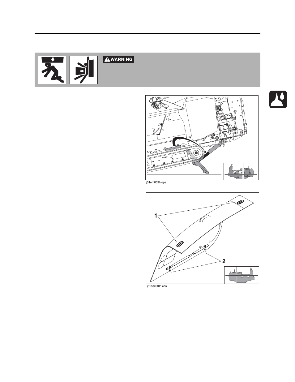 Working under drilling unit, Opening/closing front hood, Jt5 operator’s manual | Ditch Witch JT5 User Manual | Page 130 / 161