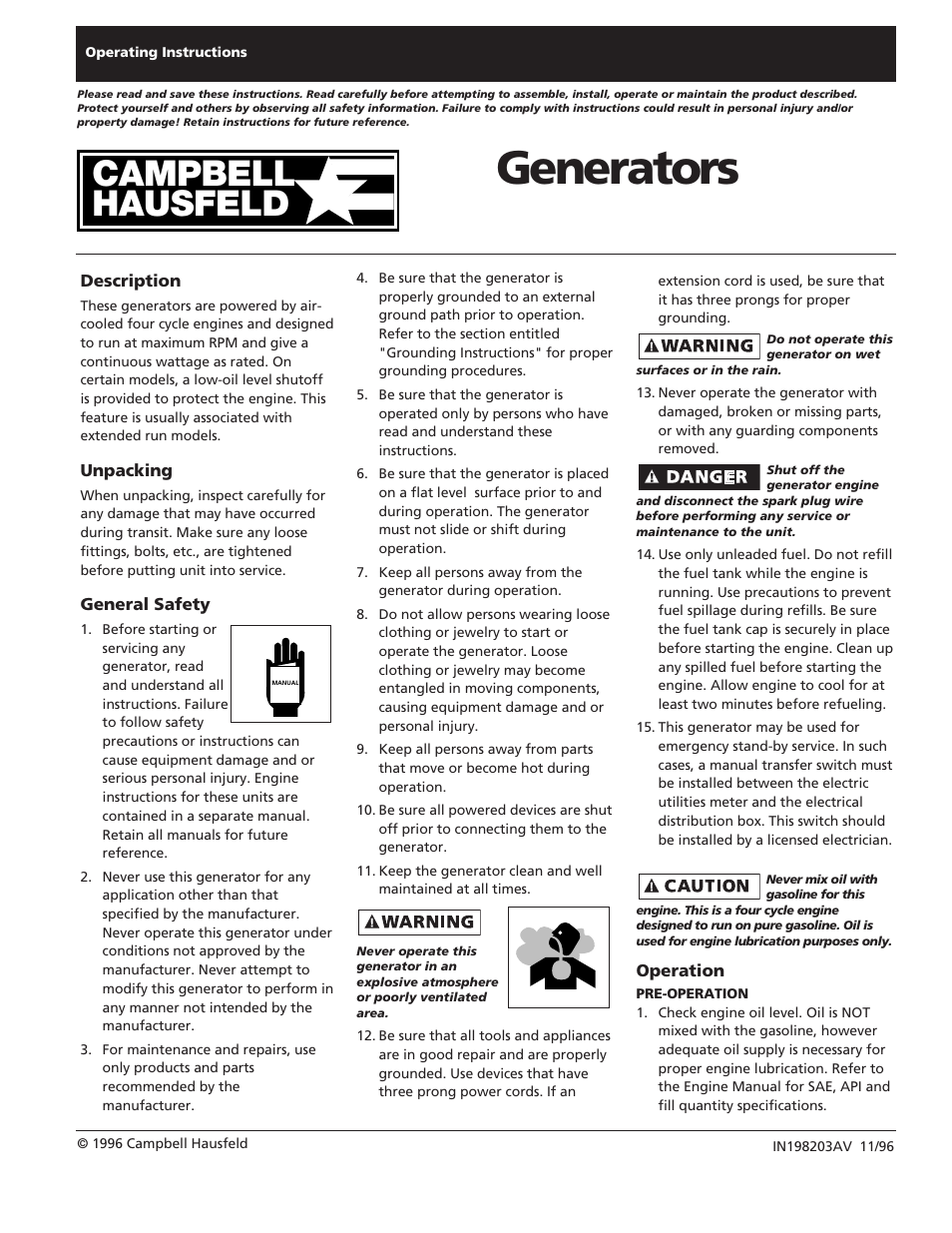 Campbell Hausfeld IN198203AV User Manual | 8 pages