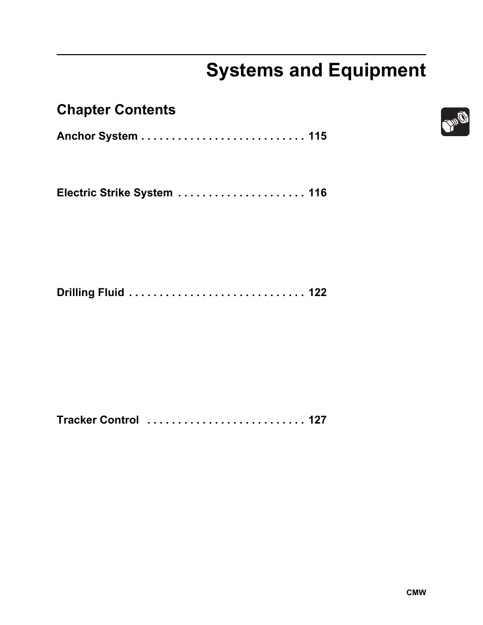 Systems and equipment, Chapter contents, Anchor system | Electric strike system, Drilling fluid, Tracker control | Ditch Witch JT2020 User Manual | Page 114 / 203