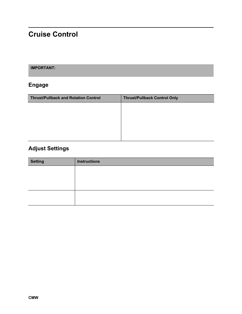 Cruise control, Engage, Adjust settings | Engage adjust settings | Ditch Witch JT2020 User Manual | Page 147 / 203