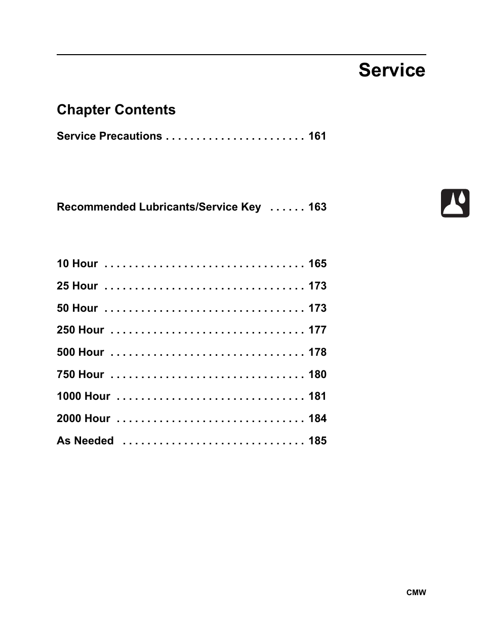 Service, Chapter contents | Ditch Witch JT2020 User Manual | Page 160 / 203